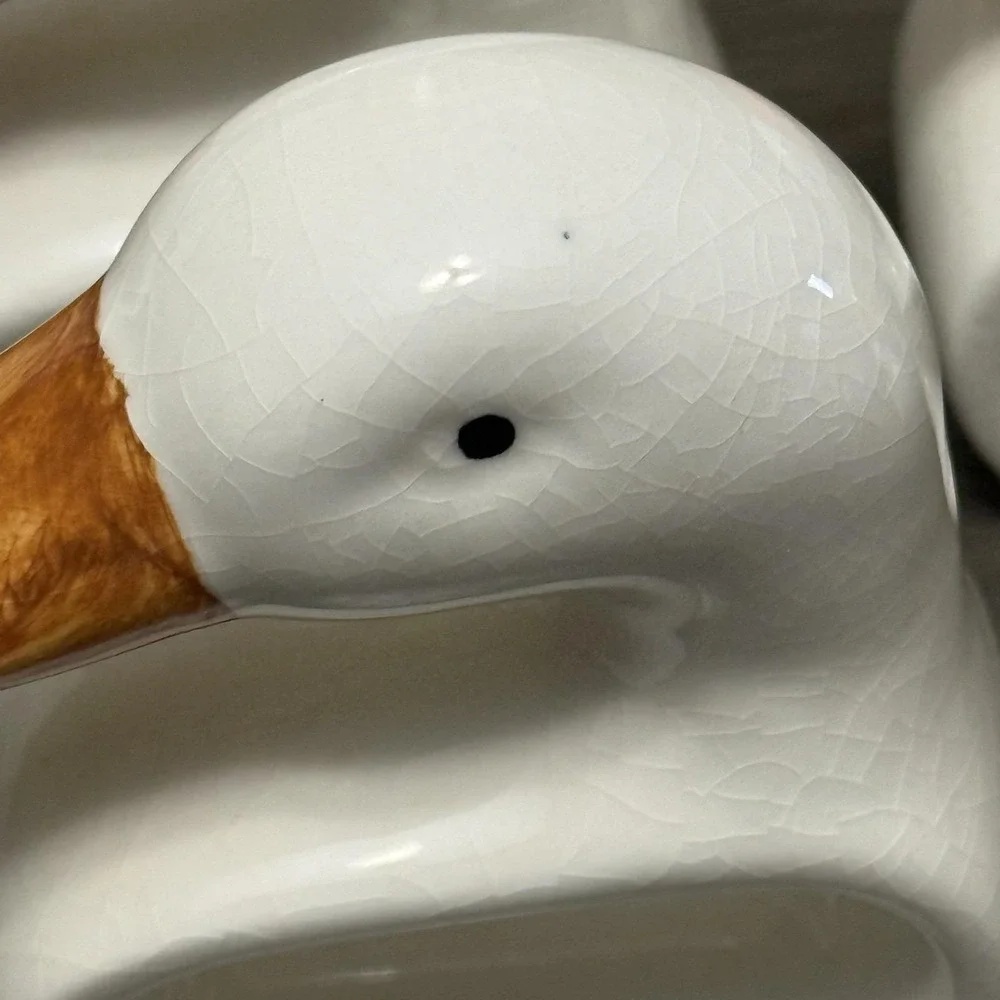 Vintage White Goose Duck Swan Napkin Rings Set of 7 Retro Mid Century Farmhouse